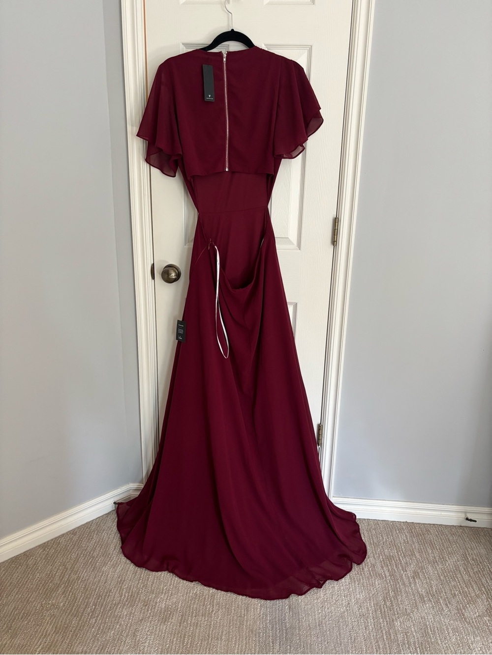 Lulu's Burgundy Flutter Sleeve Maxi Gown